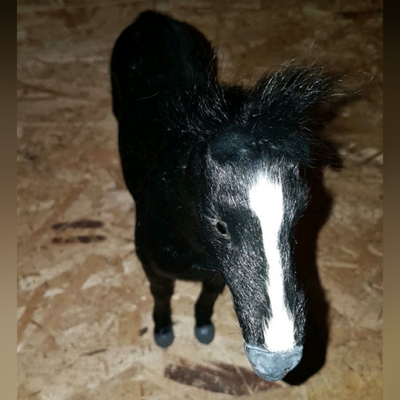 Vtg Real Fur Black Stallion Horse Statue - Picture 3 of 3